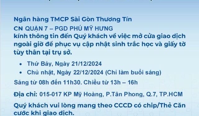 Sacombank sẽ dừng giao dịch đối với KH chưa cập nhật sinh trắc học từ 01/01/2025